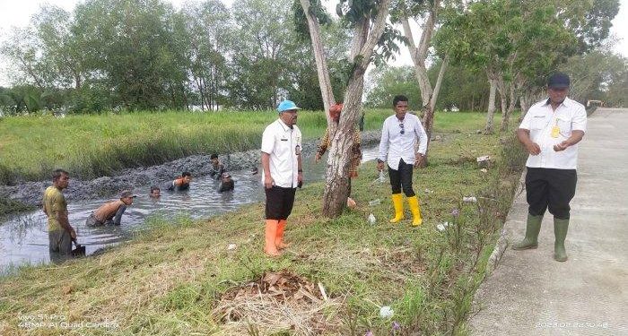 Kepala DLH Rohil Suwandi meninjau pekerjaan penataan taman dan parit di depan Kantor Dinas Kesehatan Rohil, Batu Enam, Bagansiapiapi, Rabu (22/2/2023).